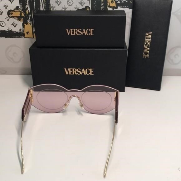 New Versace™ VE2276 Damier Women’s Sunglasses – Rimless Pink Metal - Picture 12 of 13